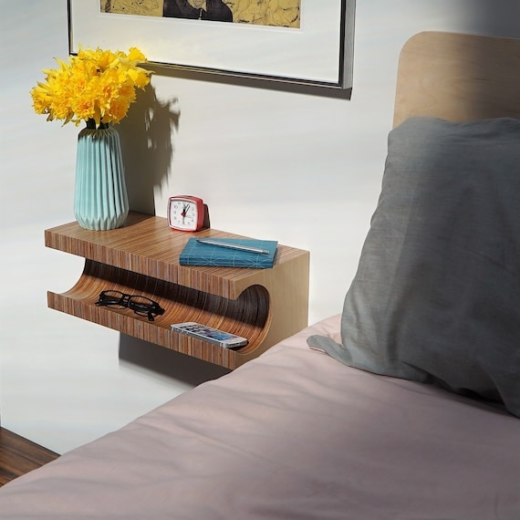 Floating Handleless Nightstand in Light Wood Finish