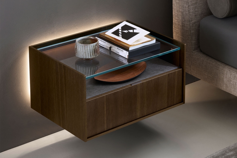 Floating Nightstand Gray Glass Top Single Drawer Minimalist Matte