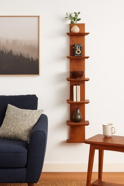 Floating Shelf Multi-Slot Organizer Wood Toned Natural Grain Finish
