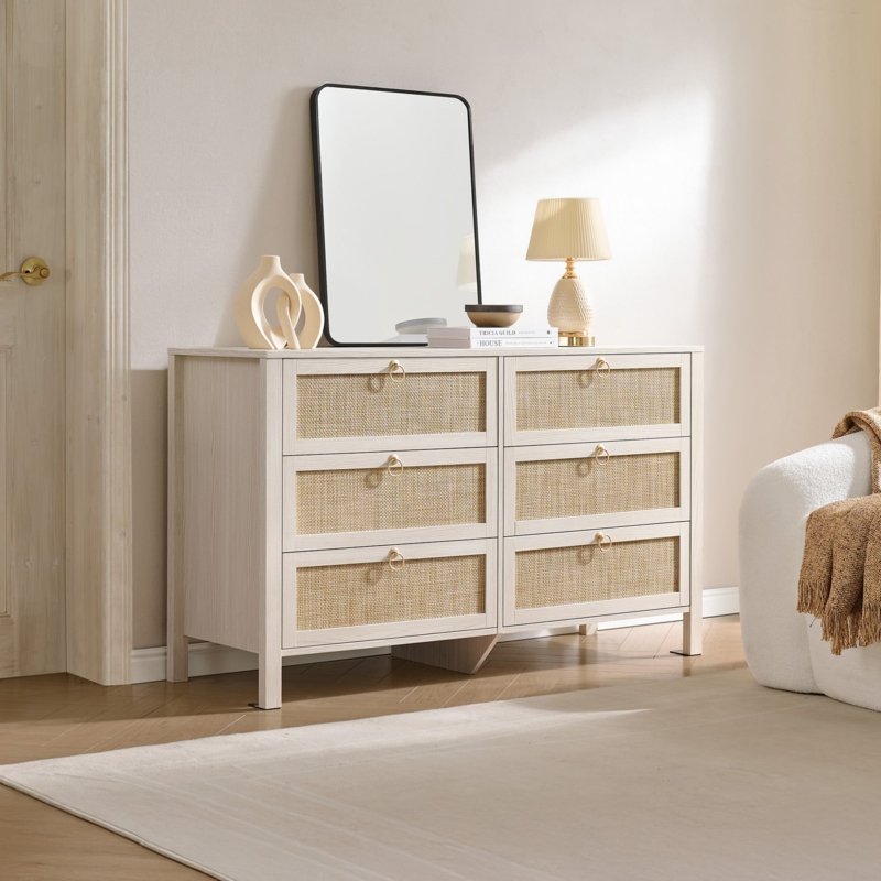 Fluted Dresser with Gold Metal Legs and Six Drawers