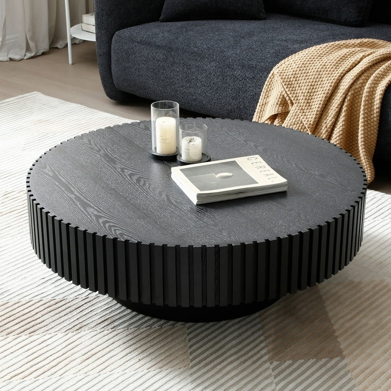 Fluted Drum Coffee Table with Matte Finish Minimalist Design