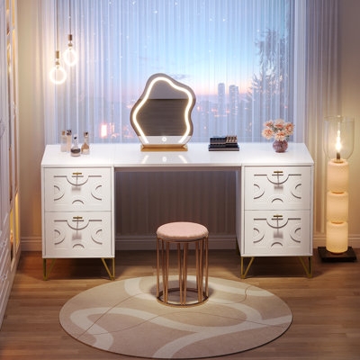 Fluted Makeup Vanity with Gold Bar Pulls