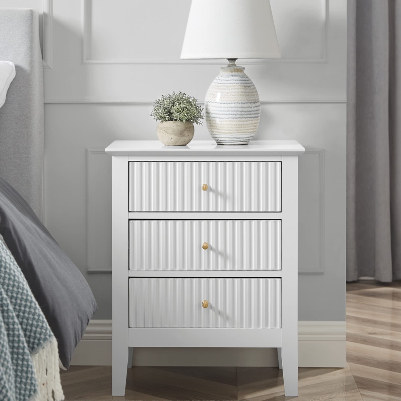 Fluted Nightstand with Gold Tapered Legs Vintage Modern Storage