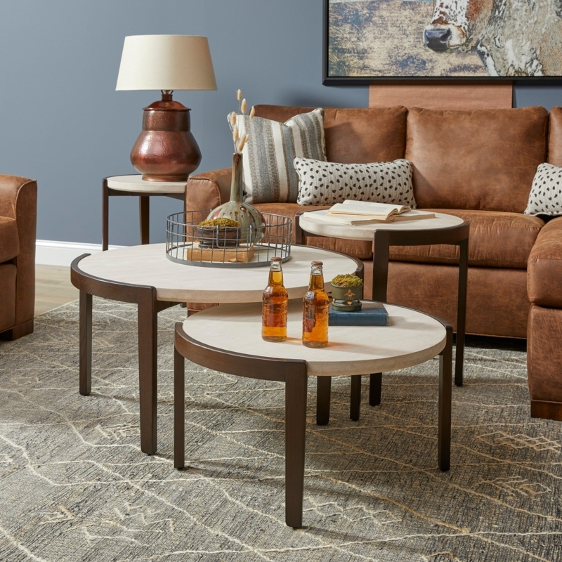 Fluted Wood Drum End Table Modern Organic Living Room
