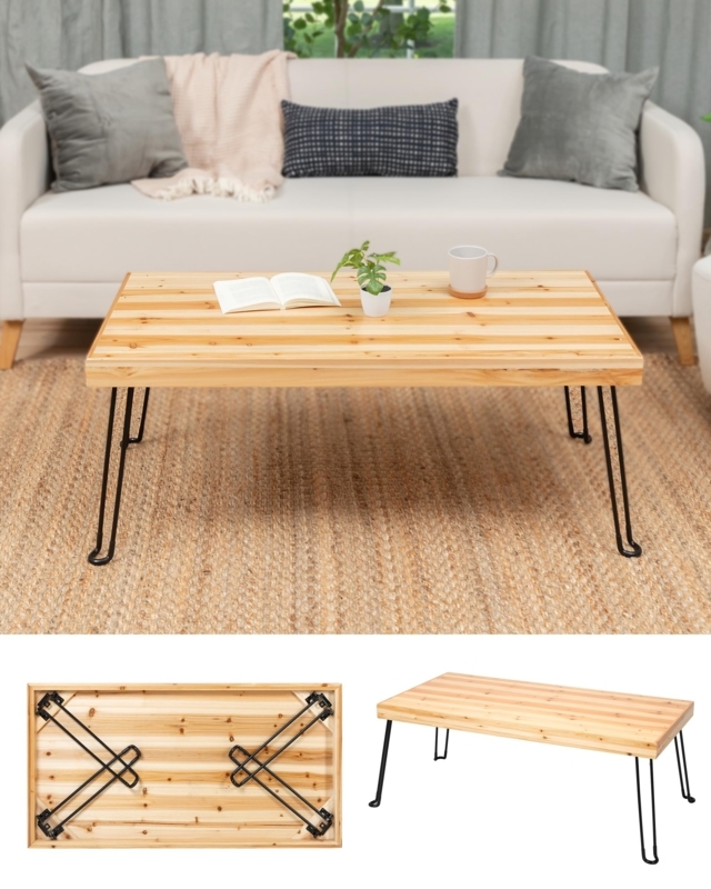 Folding Coffee Table Light Wood Hairpin Legs Small Space Solution