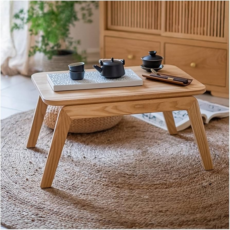 Folding Low Coffee Table for Zen Tea Room or Balcony, Natural Wood Tone