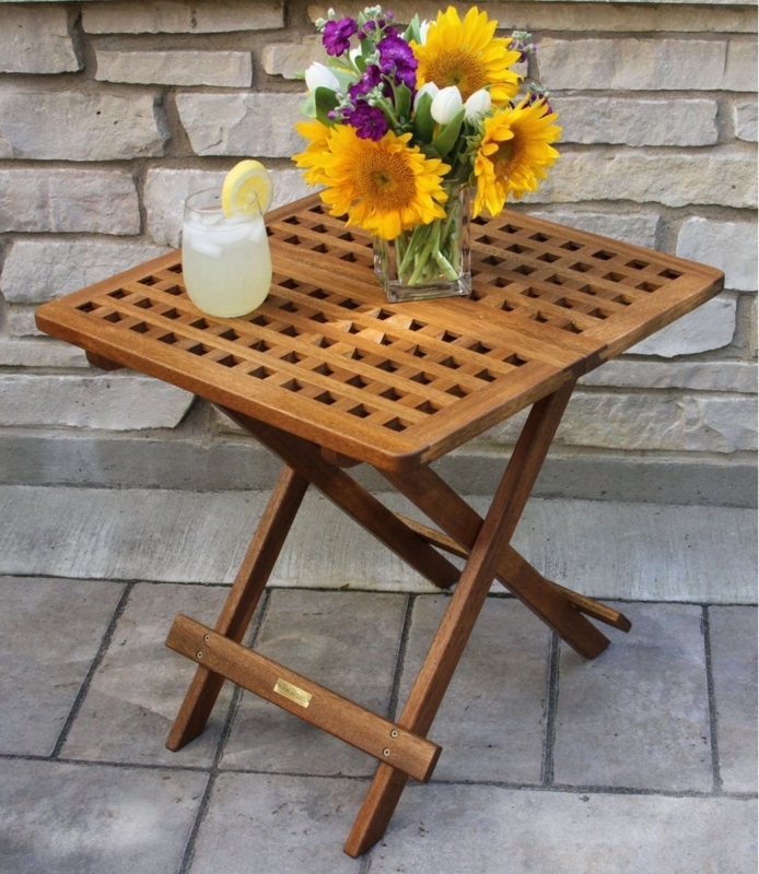 Folding Side Table with Slatted Rectangular Top and X-Frame Base