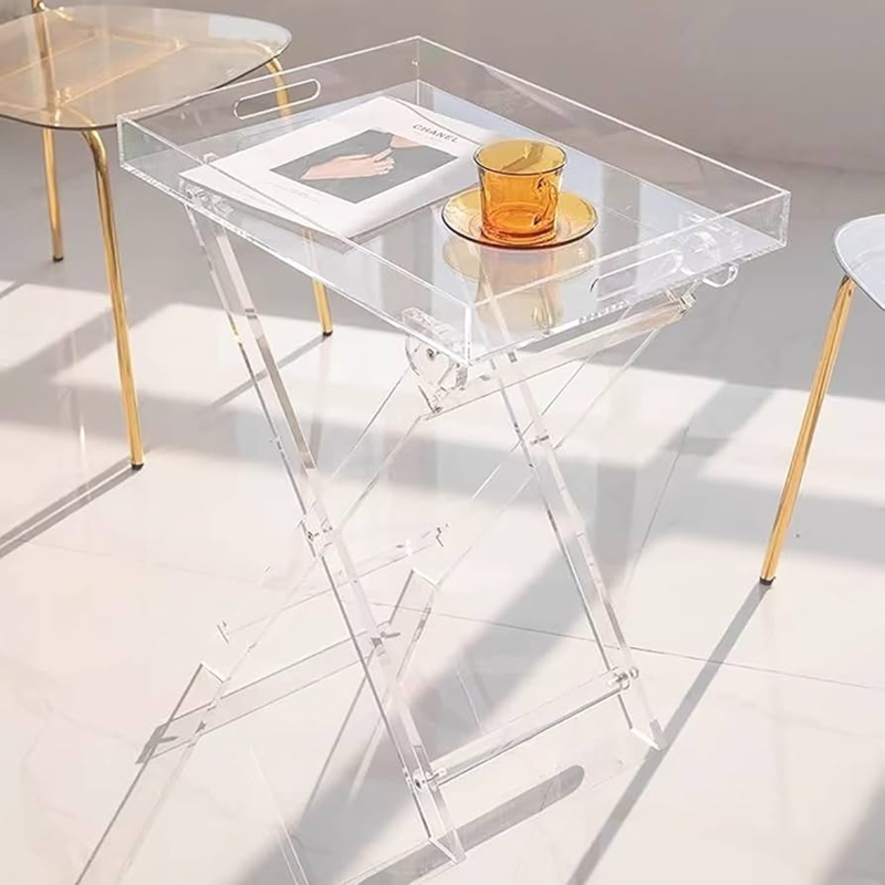 Folding Tray Table Clear Acrylic X-Frame with Integrated Handles