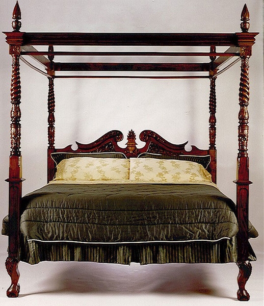 Four Poster Bed: Stately Mahogany Hand Carved Bed Frame