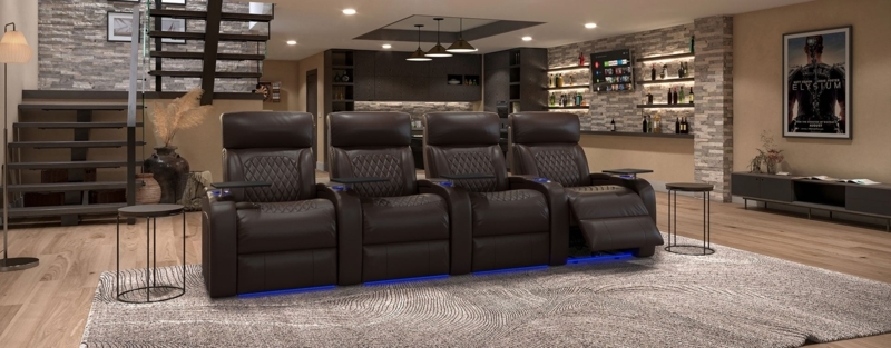 Four Seat Theater Recliner Set with Quilted Upholstery and LED Accents