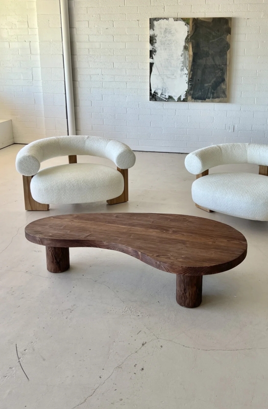 Freeform Coffee Table, Stone-Like Finish, Thick Base, Minimalist Style.