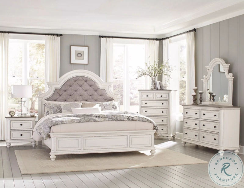 French Country Bedroom Furniture Set Upholstered Panel Bed Gray