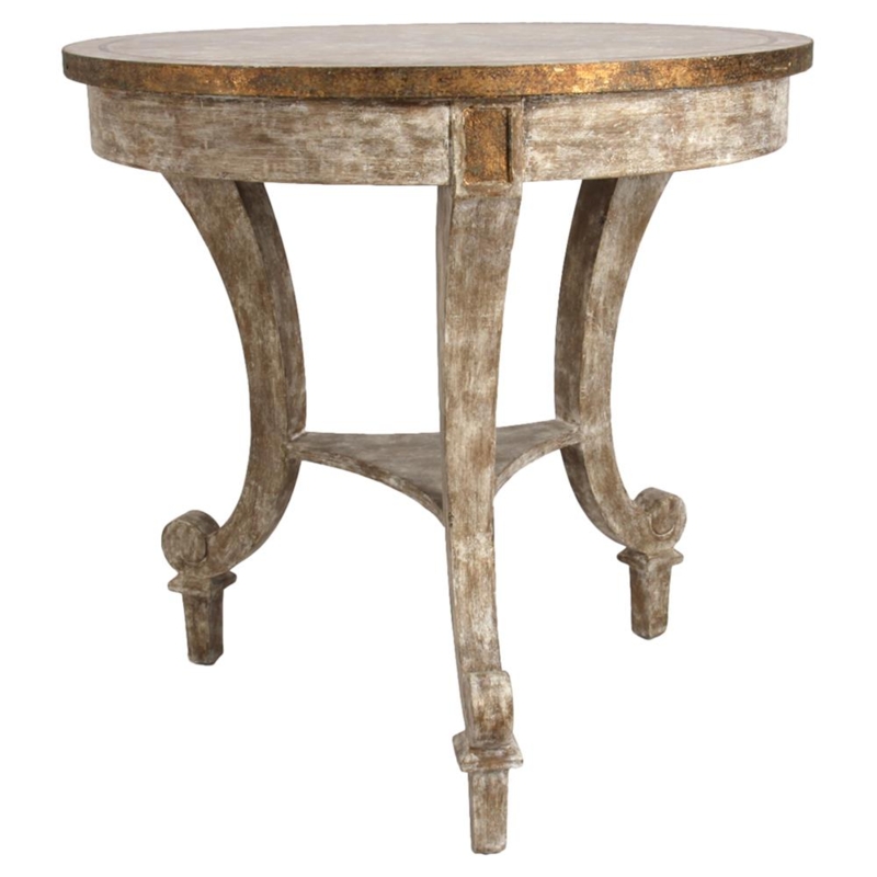French Country End Table with Gold Gilt Accents and Carved Legs
