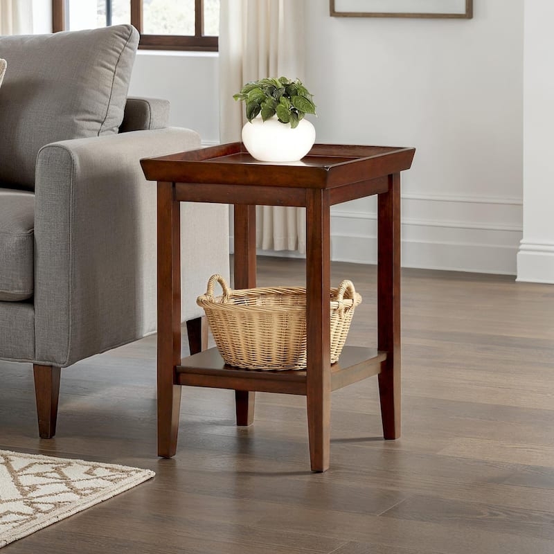 French Country End Table with Spindle Legs and Storage Tray Top