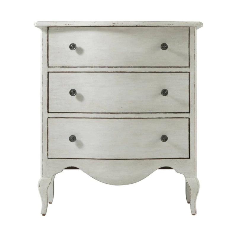 French Country Nightstand Distressed Cream Finish Three Drawers