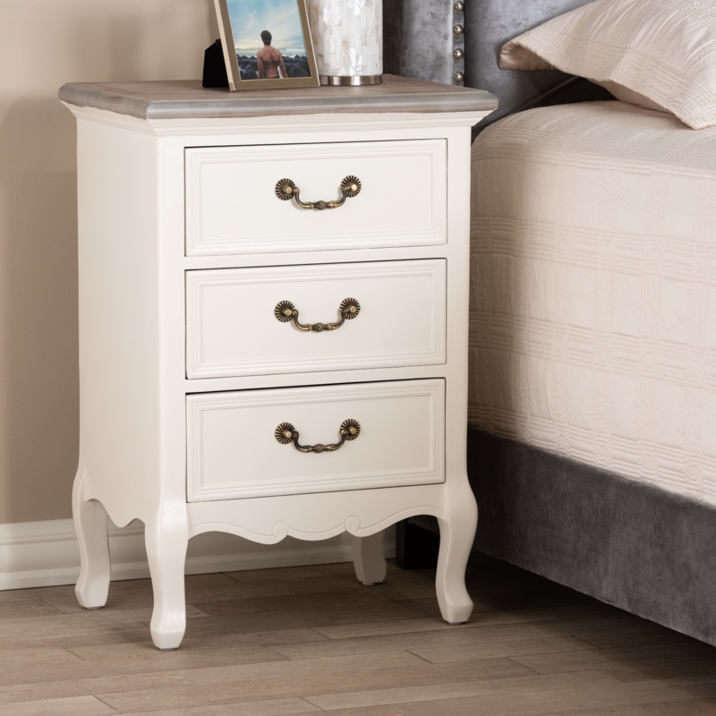 French Country Nightstand with Scalloped Base and Two Tone Finish