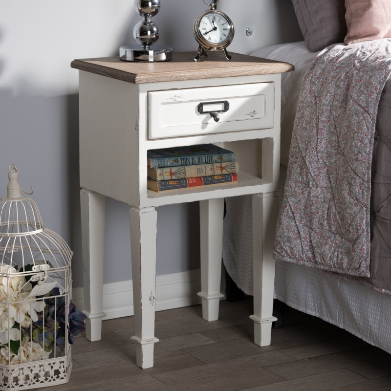 French Provincial Nightstand Scalloped Apron Two-Tone Finish