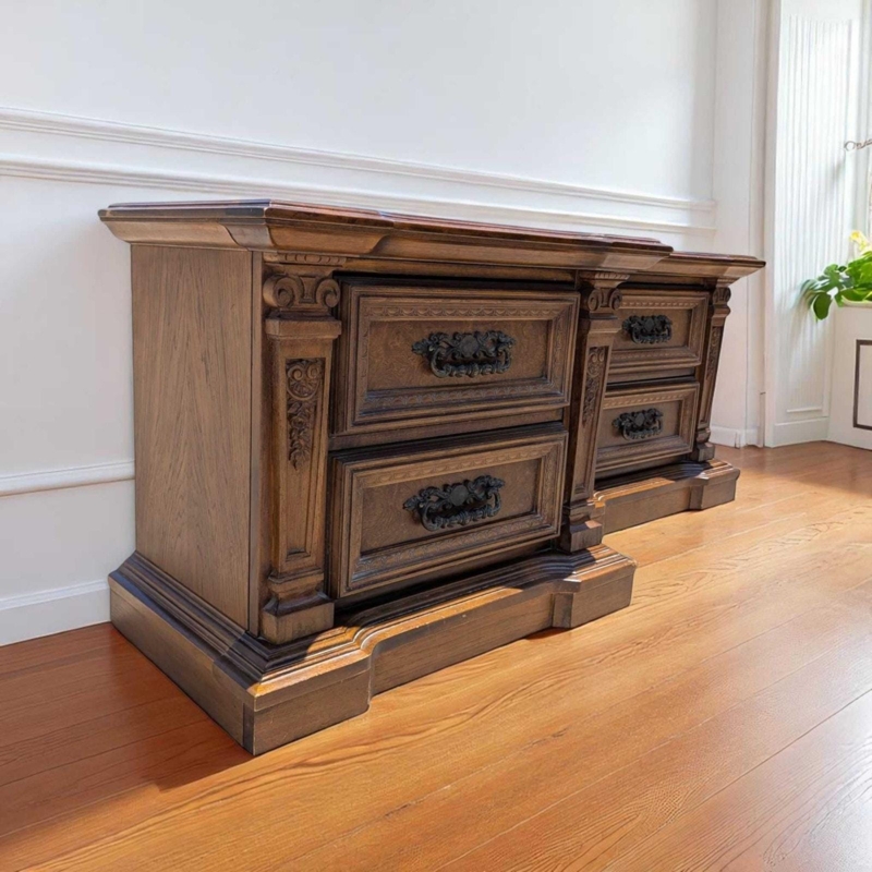 French Provincial Nightstand Set with Ornate Carvings and Cabriole Legs