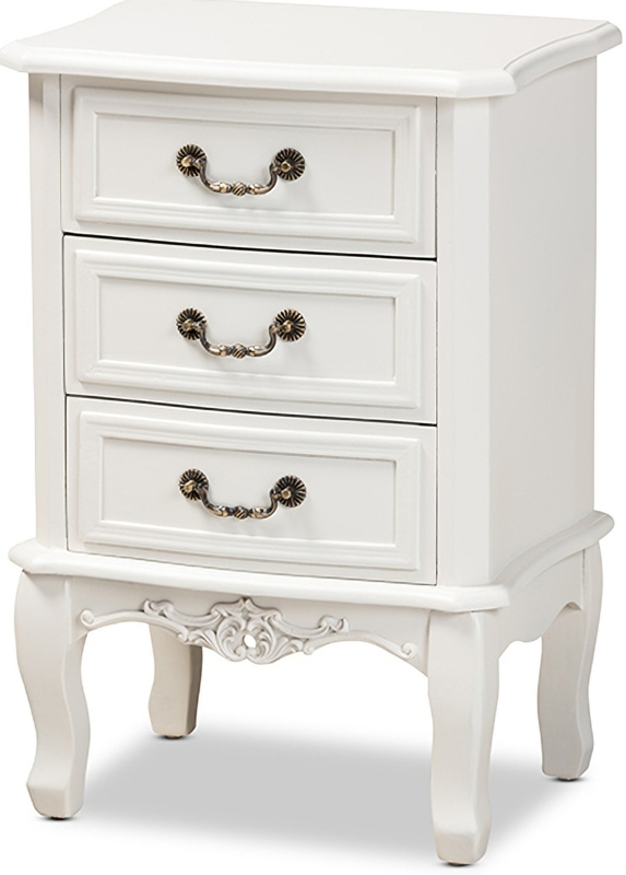 French Provincial Nightstand with Drawers and Ornate Brass Hardware