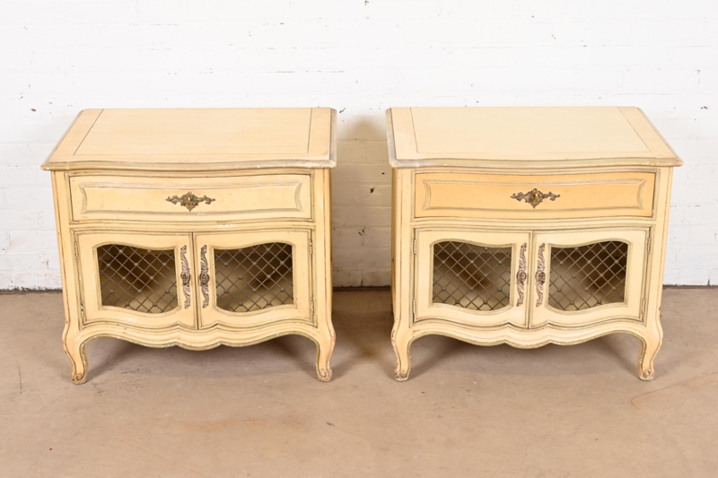 French Provincial Nightstand with Ornate Carvings and Lacquer