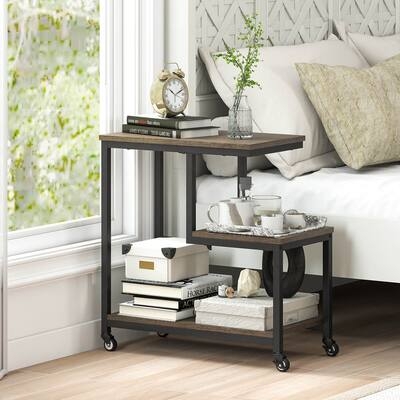 G-Shaped End Table Black Metal Frame Three-Tier Cantilever Design