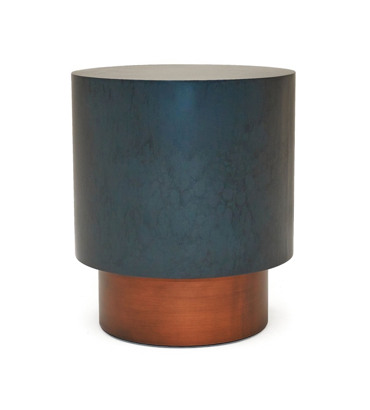 Glam End Table with Antique Metallic Finish and Faceted Base
