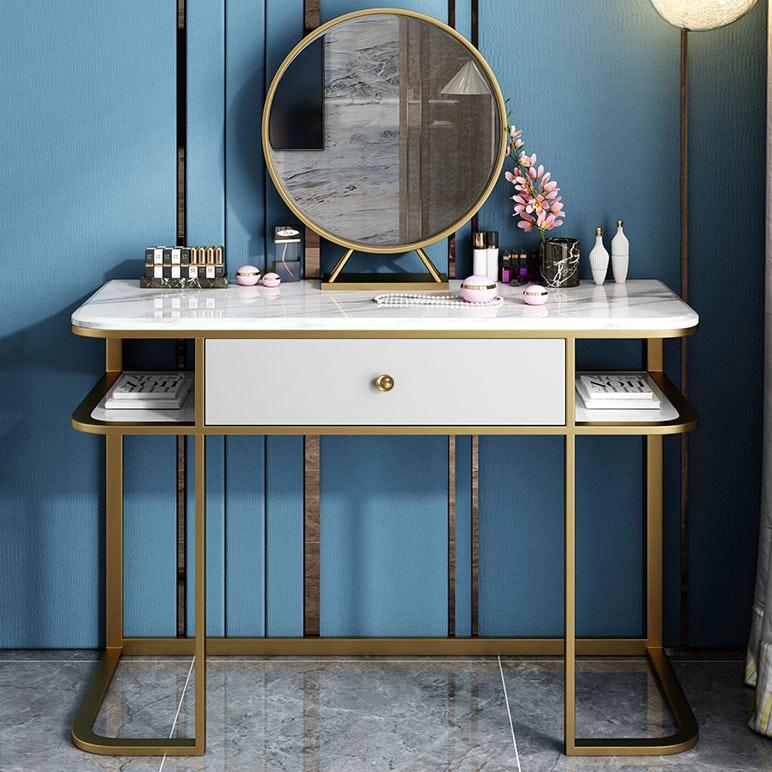 Glam Green Vanity Set with Fluted Texture and Faux Marble Tabletop