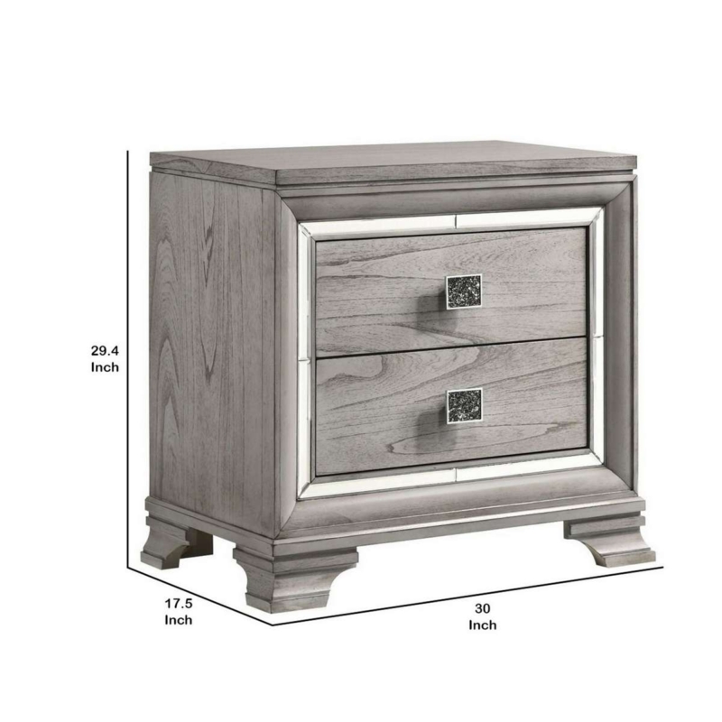 Glam Nightstand with Mirrored Drawer Accents and Crystal Knobs