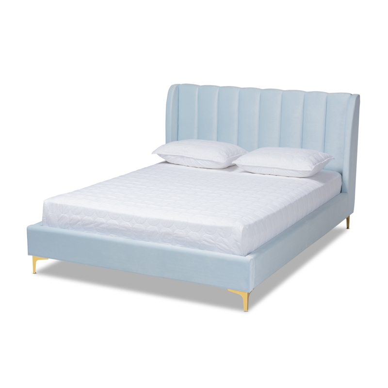 Glam Platform Bed Velvet with Gold Tapered Legs