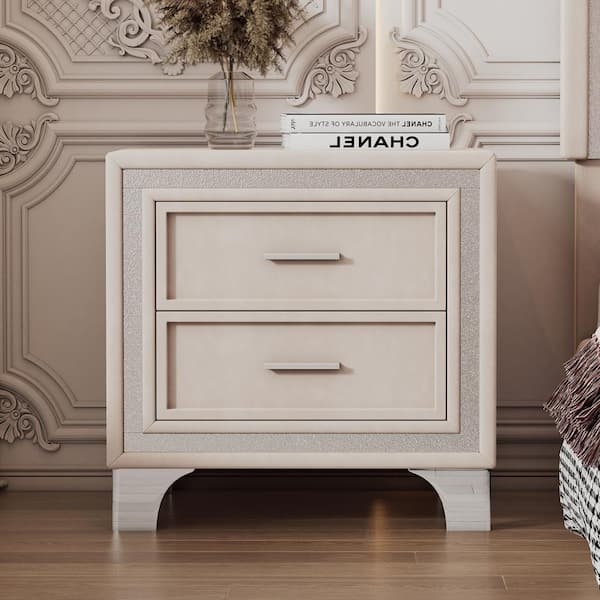 Glam Velvet Nightstand with Silver Glitter Strip