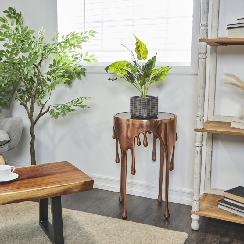 Glamour End Table with Polished Copper Melting Drip Legs and Shaded Glass Top