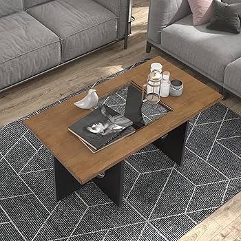Glass Coffee Table Mid-Century Modern Walnut Shelf Tapered Legs