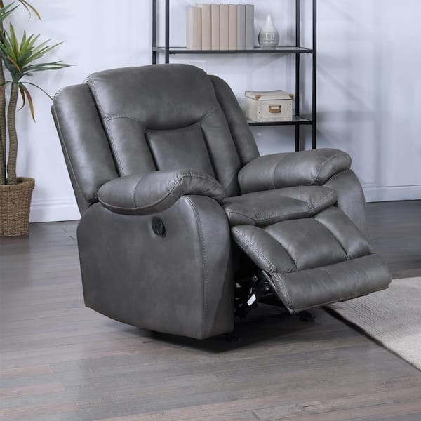 Glider Recliner Chair with Vertical Tufting in Charcoal Gray Fabric