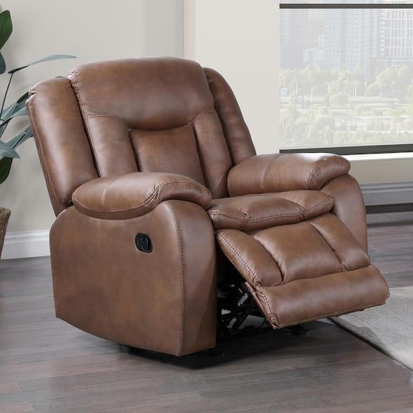 Glider Recliner in Chocolate Brown Fabric with Plush Segmented Back