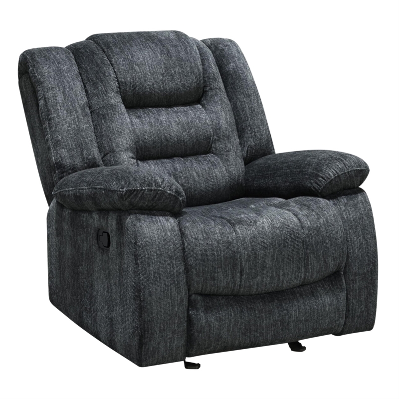 Glider Recliner with Button Tufting and Velvet-Like Fabric in Gray
