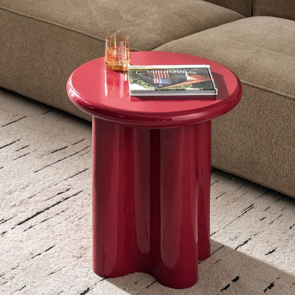 Glossy Round End Table with Enamel Finish and Splayed Tripod Legs