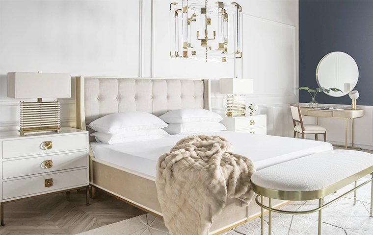 Gold Four Poster Bed With Canopy Frame And Blue Walls