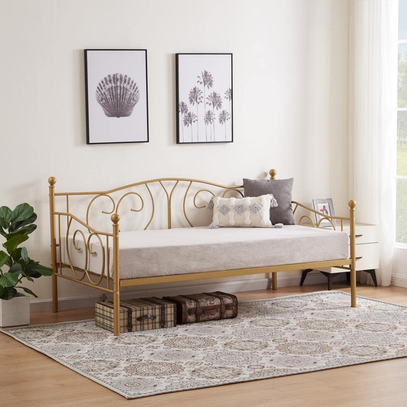 Gold Metal Daybed Frame with Spindle Design