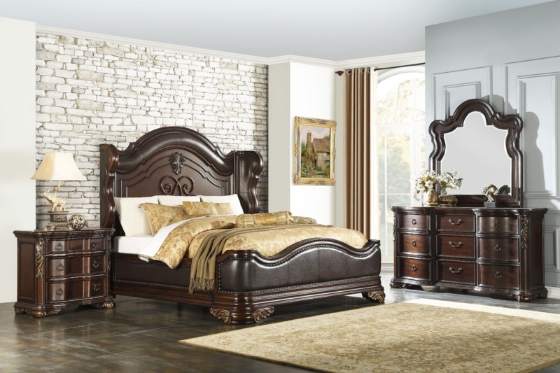 Grand Classic Bedroom Set Cherry Brown Finish Arched Headboard