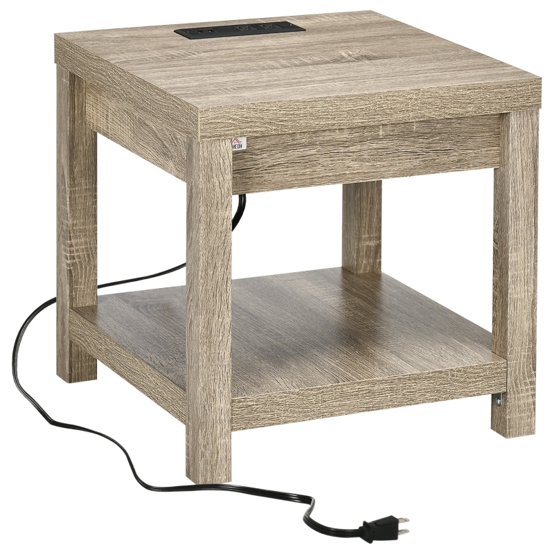 Gray End Table on Casters with Flip-Top Charging and Storage