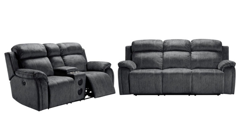 Gray Power Reclining Sofa Set with Integrated Storage Consoles
