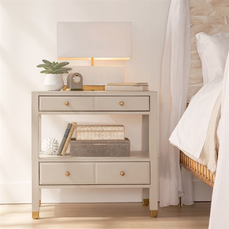 Gray Shagreen-Like Nightstand with Pebbled Texture and Gold Legs