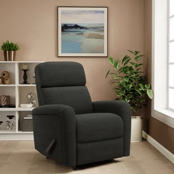 Gray Transitional Recliner with Nailhead Trim & Rolled Arms
