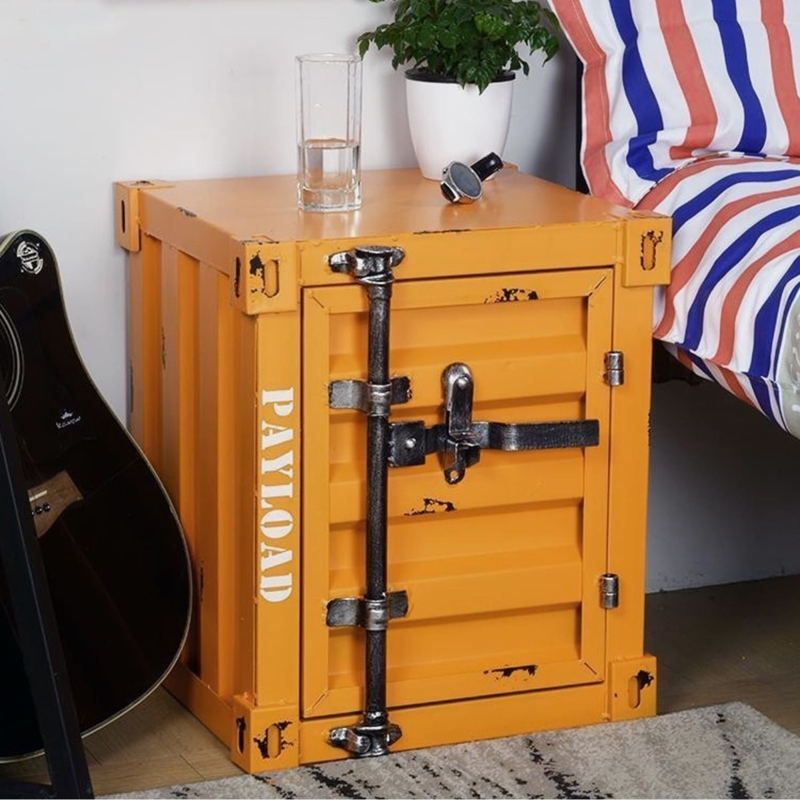 Green Industrial Shipping Container Nightstand with Metal Latch Detail
