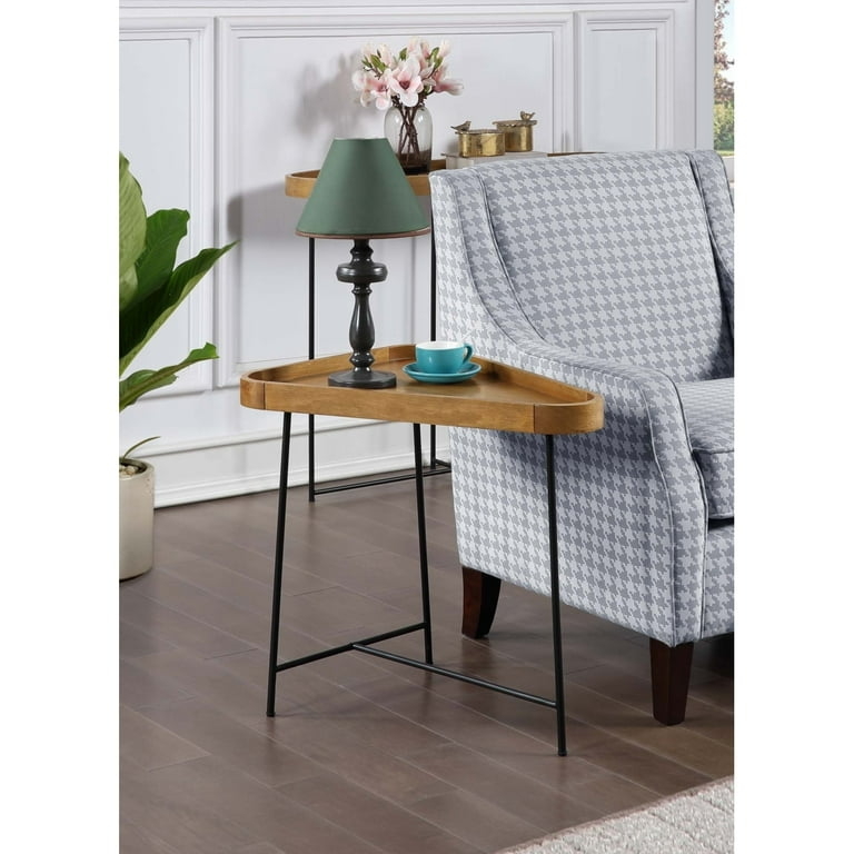 Grey Driftwood Finish Triangular End Table with Two Tiers