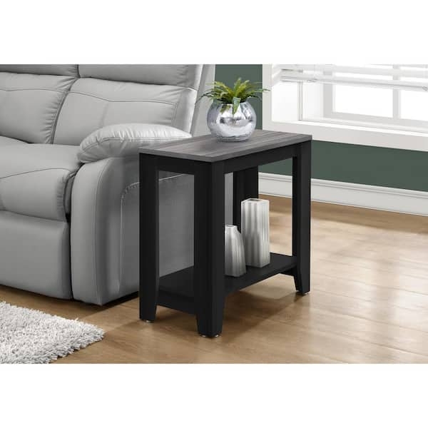 Grey End Table with Industrial Geometric Black Metal Crossbar Frame