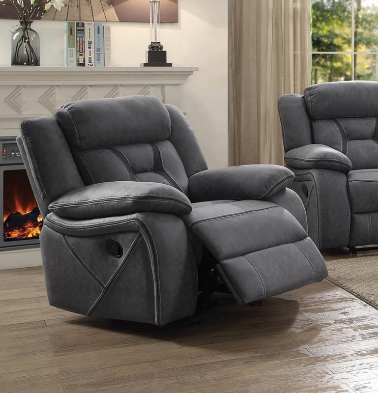 Grey Microfiber Glider Recliner with Plush Pillow-Top Arms