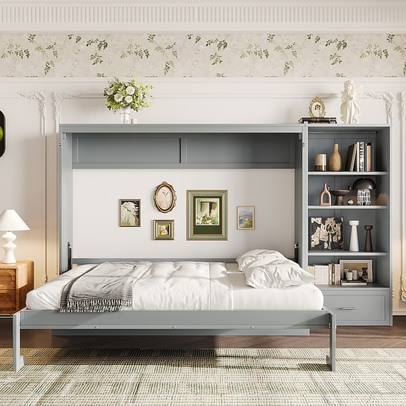 Grey Murphy Bed with Integrated Storage