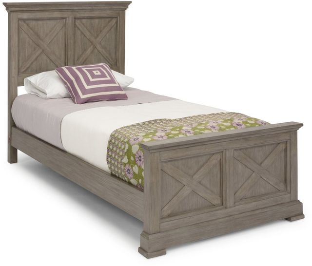 Grey Wash Twin Bed Frame Paneled Headboard Molding Details Transitional