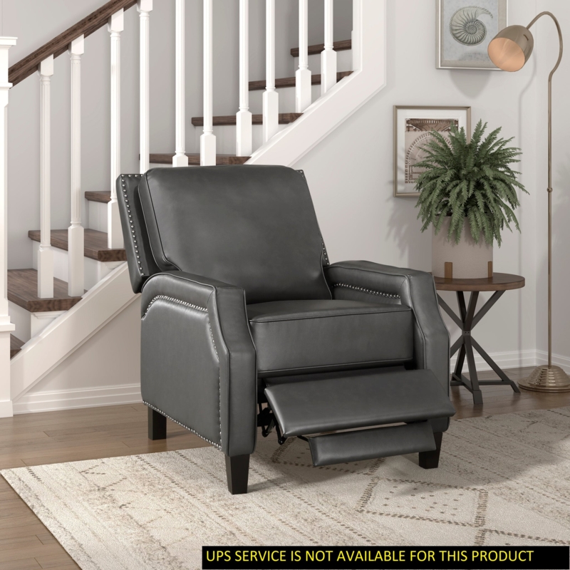 Grey Woven Fabric Push-Back Recliner with Recessed Arms